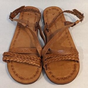 Handmade Leather Huarache Sandals Tan Brown Braided Boho Flat El Salvador sz 40
